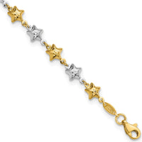 14K Two-Tone Textured Puffed Stars Bracelet - 7.75" Length by Oro Pregiato