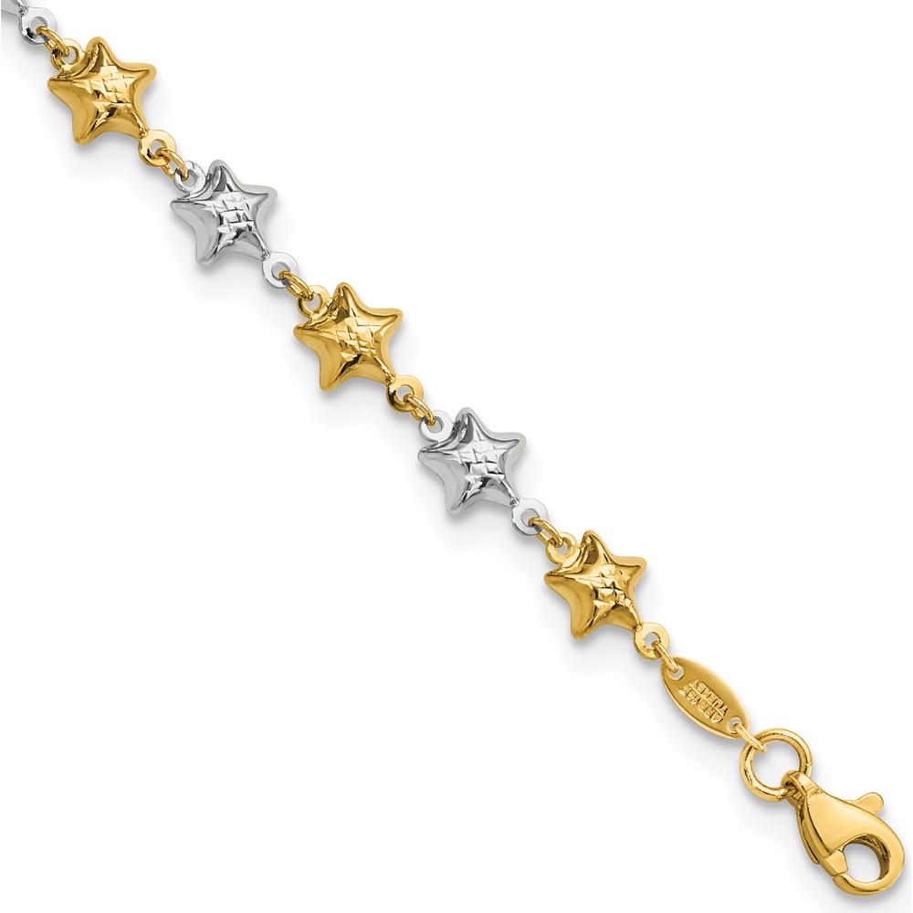 14K Two-Tone Textured Puffed Stars Bracelet - 7.75" Length by Oro Pregiato