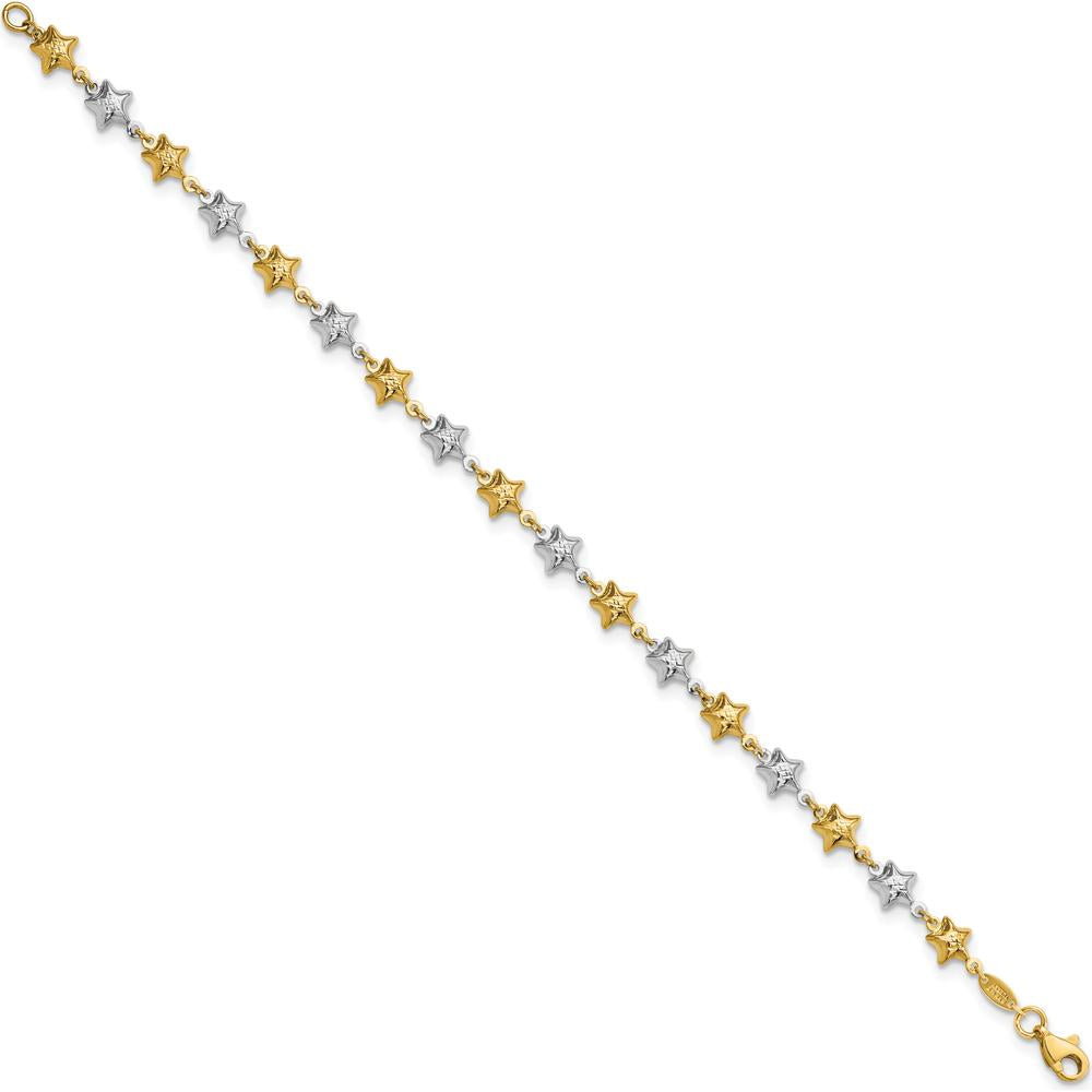 14K Two-Tone Textured Puffed Stars Bracelet - 7.75" Length by Oro Pregiato