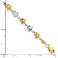 14K Two-Tone Textured Puffed Stars Bracelet - 7.75" Length by Oro Pregiato