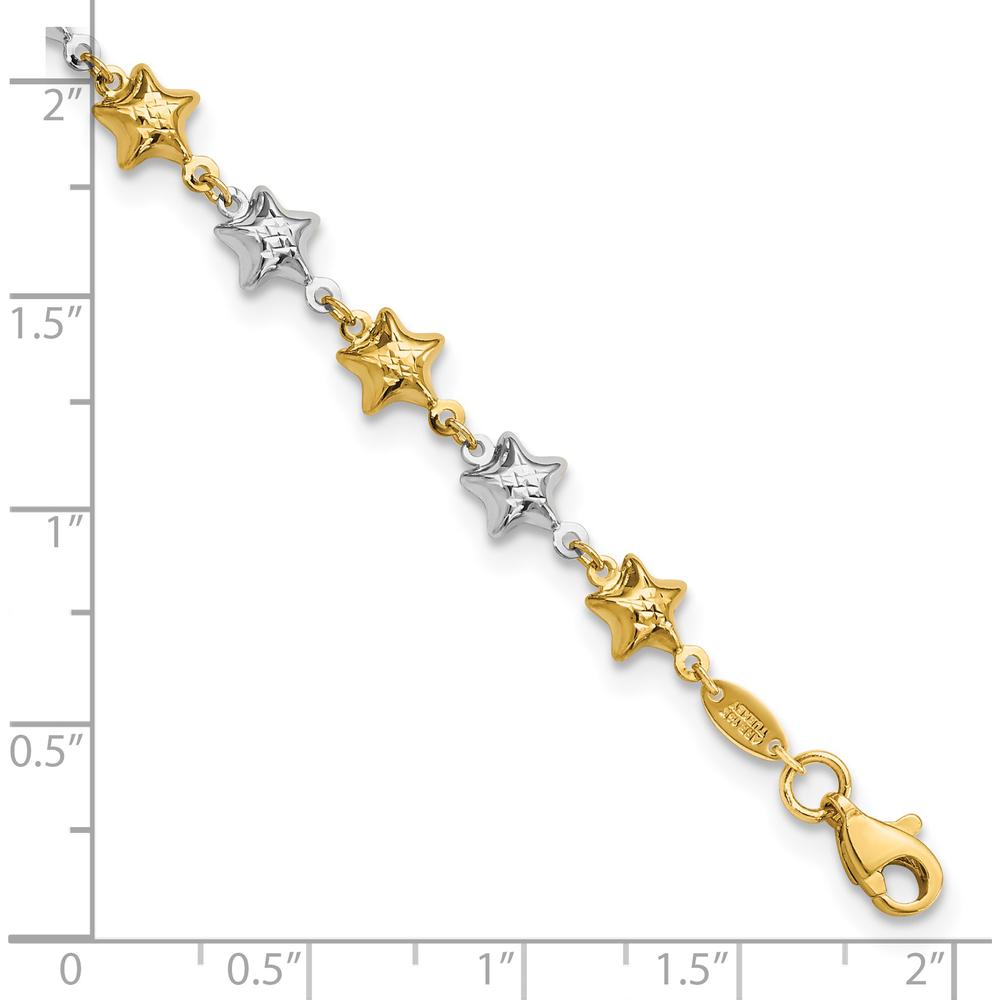 14K Two-Tone Textured Puffed Stars Bracelet - 7.75" Length by Oro Pregiato