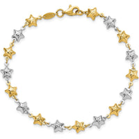 14K Two-Tone Textured Puffed Stars Bracelet - 7.75" Length by Oro Pregiato