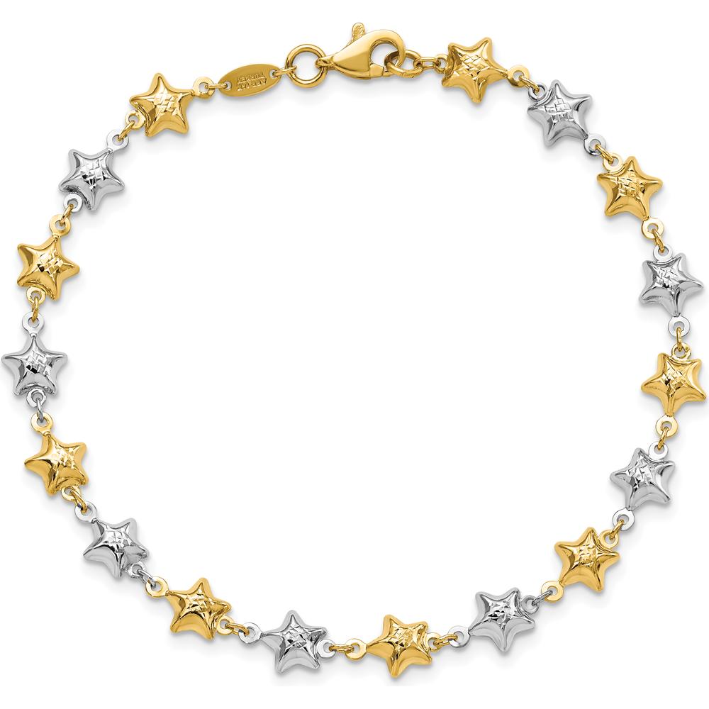 14K Two-Tone Textured Puffed Stars Bracelet - 7.75" Length by Oro Pregiato