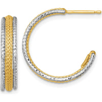 14K Two-Tone Textured Woven 20mm J-Hoop Earrings with Polished Yellow Gold and Rhodium-Finished White Gold by 0