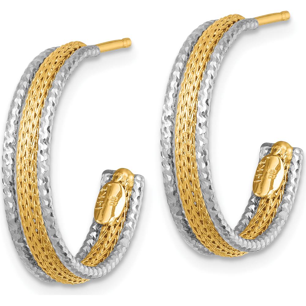14K Two-Tone Textured Woven 20mm J-Hoop Earrings with Polished Yellow Gold and Rhodium-Finished White Gold by 0