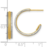 14K Two-Tone Textured Woven 20mm J-Hoop Earrings with Polished Yellow Gold and Rhodium-Finished White Gold by 0