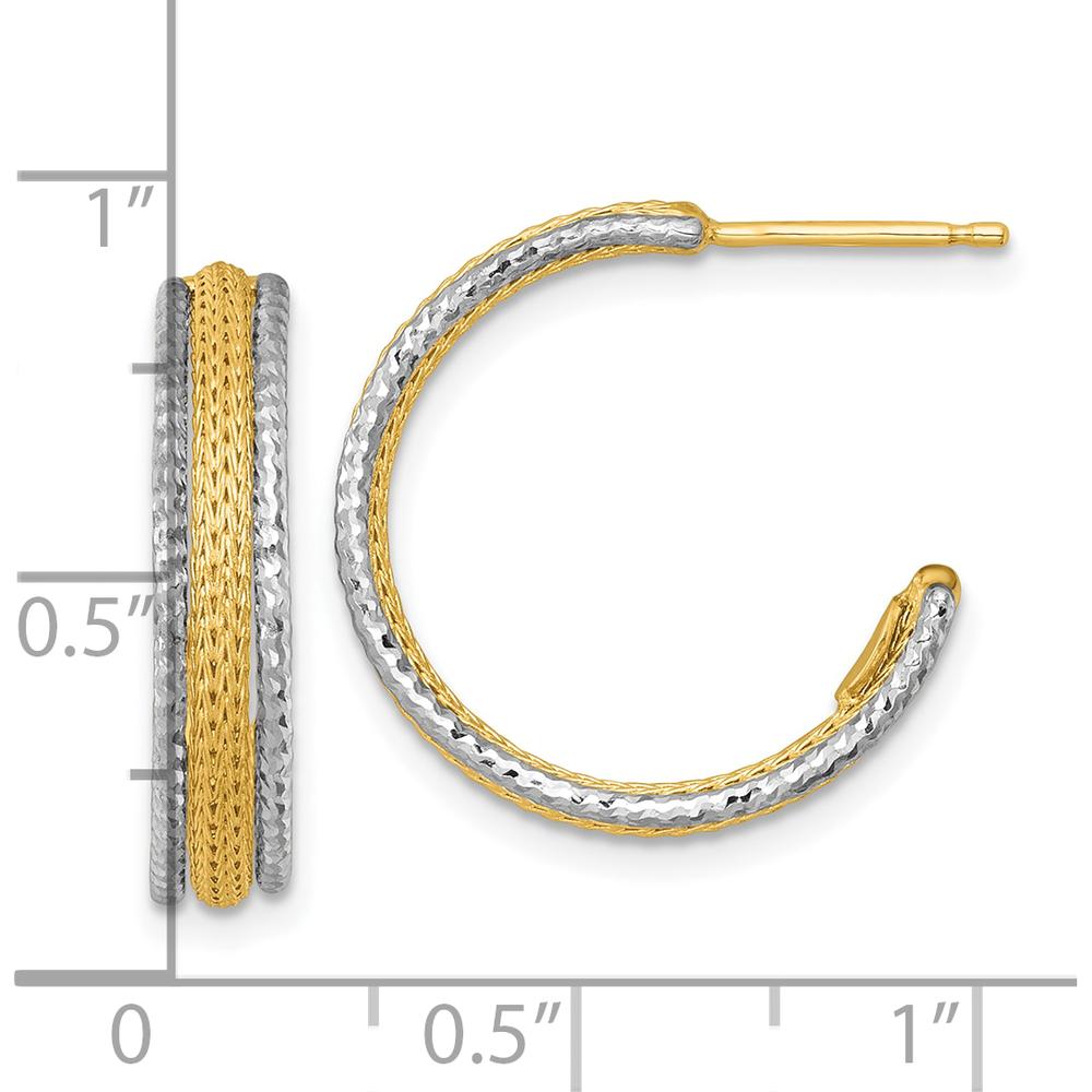 14K Two-Tone Textured Woven 20mm J-Hoop Earrings with Polished Yellow Gold and Rhodium-Finished White Gold by 0