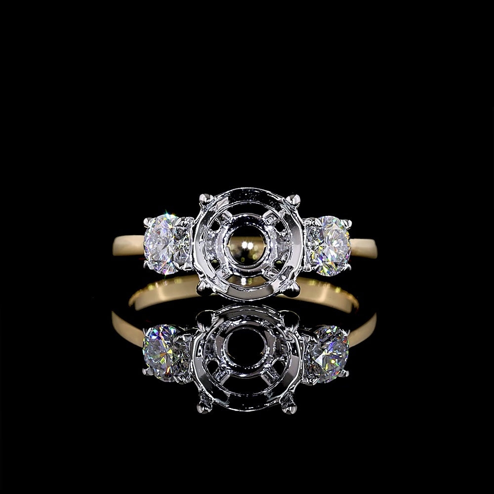 14K Two Tone Three Stone Ring with 2.08 Carat Round Brilliant Cut Lab Diamond Center and 0.55 Carat Side Stones - D VVS2 Clarity - IGI Certified - 2.63 Carat Total Diamond Weight - Covaloro Fine Jewelry