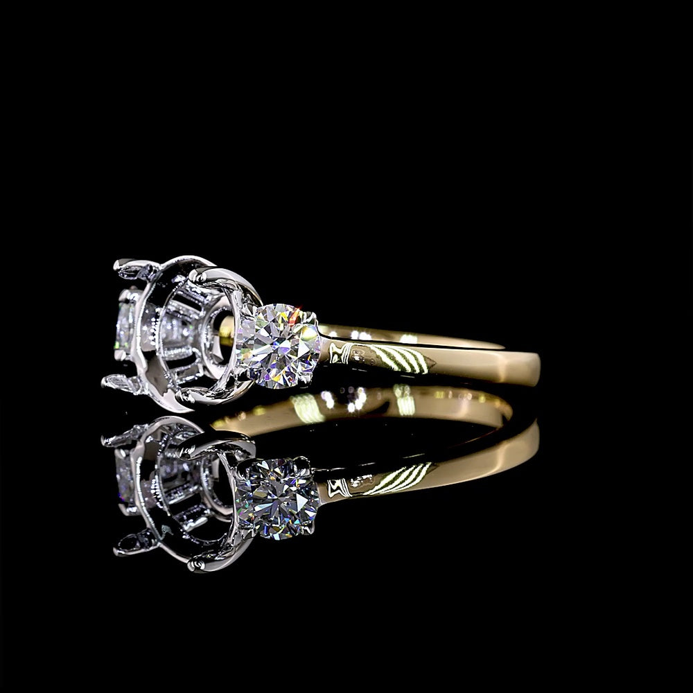 14K Two Tone Three Stone Ring with 2.08 Carat Round Brilliant Cut Lab Diamond Center and 0.55 Carat Side Stones - D VVS2 Clarity - IGI Certified - 2.63 Carat Total Diamond Weight - Covaloro Fine Jewelry