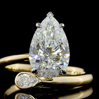 14K Two Tone Toi et Moi Ring with 2.48 Carats Lab Grown Pear Shape Diamonds in Bezel and Prong Settings - Covaloro Fine Jewelry
