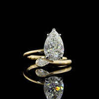 14K Two Tone Toi et Moi Ring with 3.02 Carat Pear Shape Lab Diamond and 0.16 Carat Accent Pear Lab Diamond - 3.18 Carat Total Diamond Weight (E-F VS1) - Covaloro Fine Jewelry