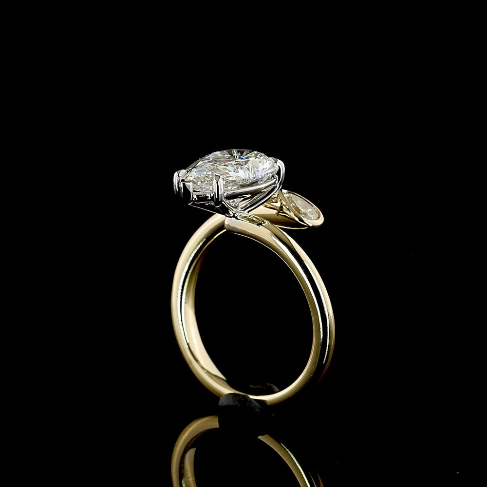 14K Two Tone Toi et Moi Ring with 3.02 Carat Pear Shape Lab Diamond and 0.16 Carat Accent Pear Lab Diamond - 3.18 Carat Total Diamond Weight (E-F VS1) - Covaloro Fine Jewelry