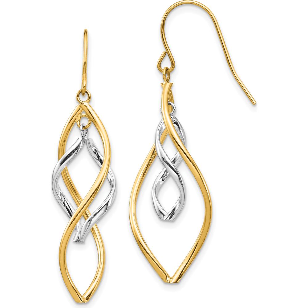 14K Two-Tone Twisted Drop Earrings - Polished Finish by Oro Pregiato