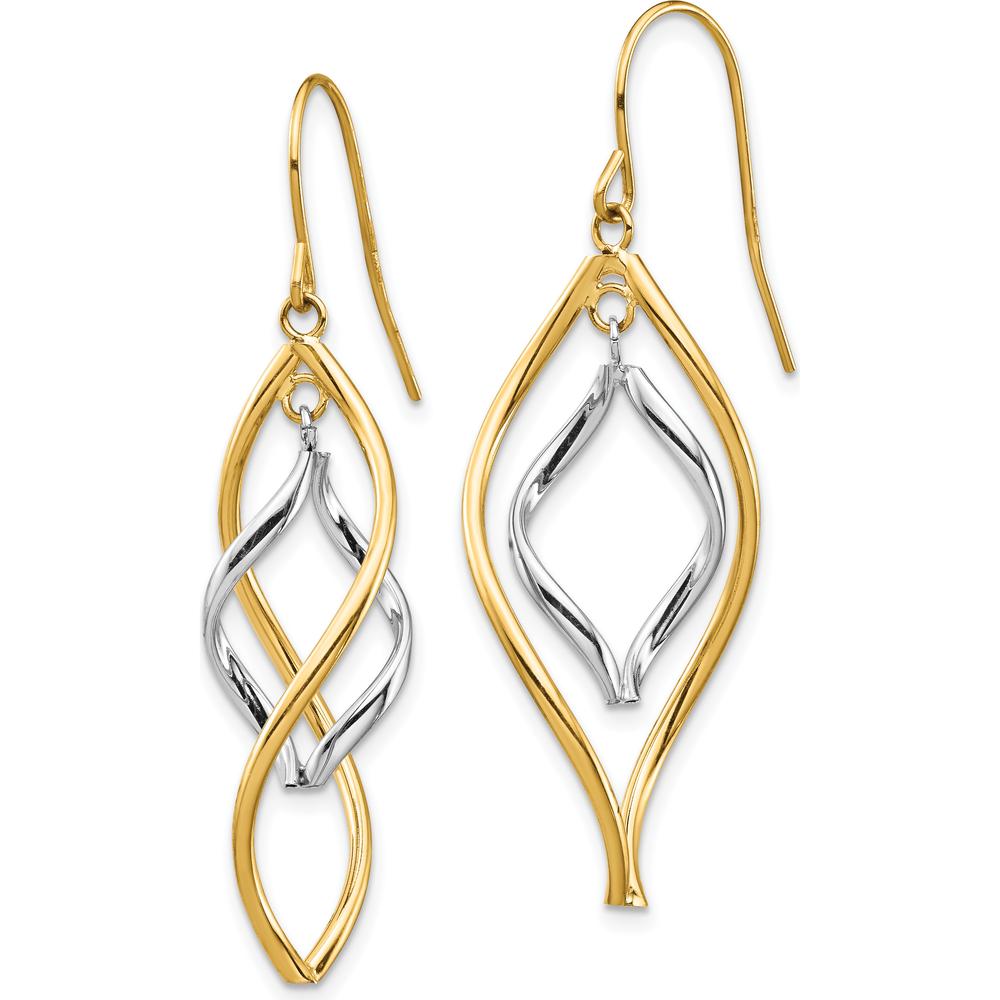 14K Two-Tone Twisted Drop Earrings - Polished Finish by Oro Pregiato