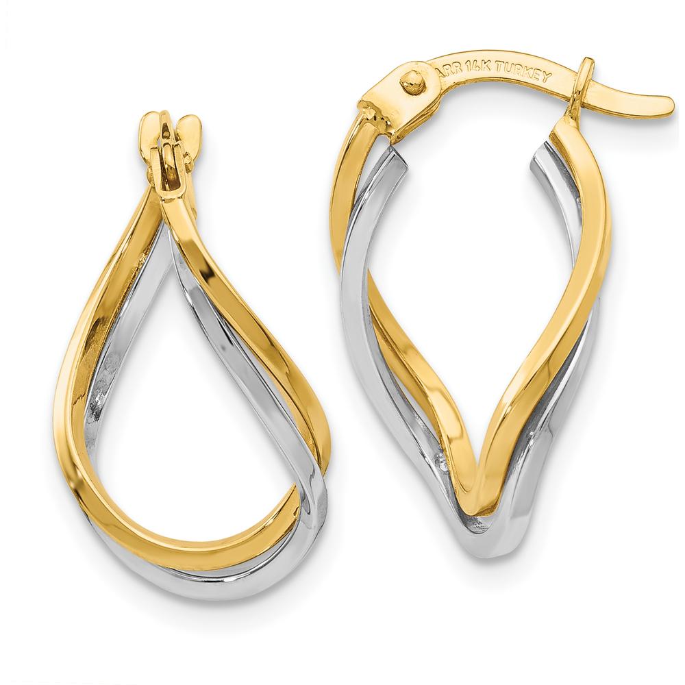 14K Two-Tone Twisted Hoop Earrings - Elegant Polished Gold Statement Hoops by 0