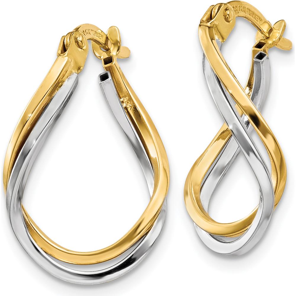 14K Two-Tone Twisted Hoop Earrings - Elegant Polished Gold Statement Hoops by 0