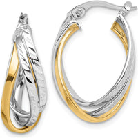 14K Two-Tone Twisted Hoop Earrings with Polished White and Yellow Gold Finish by 0