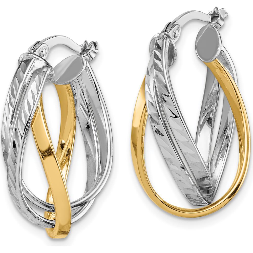 14K Two-Tone Twisted Hoop Earrings with Polished White and Yellow Gold Finish by 0