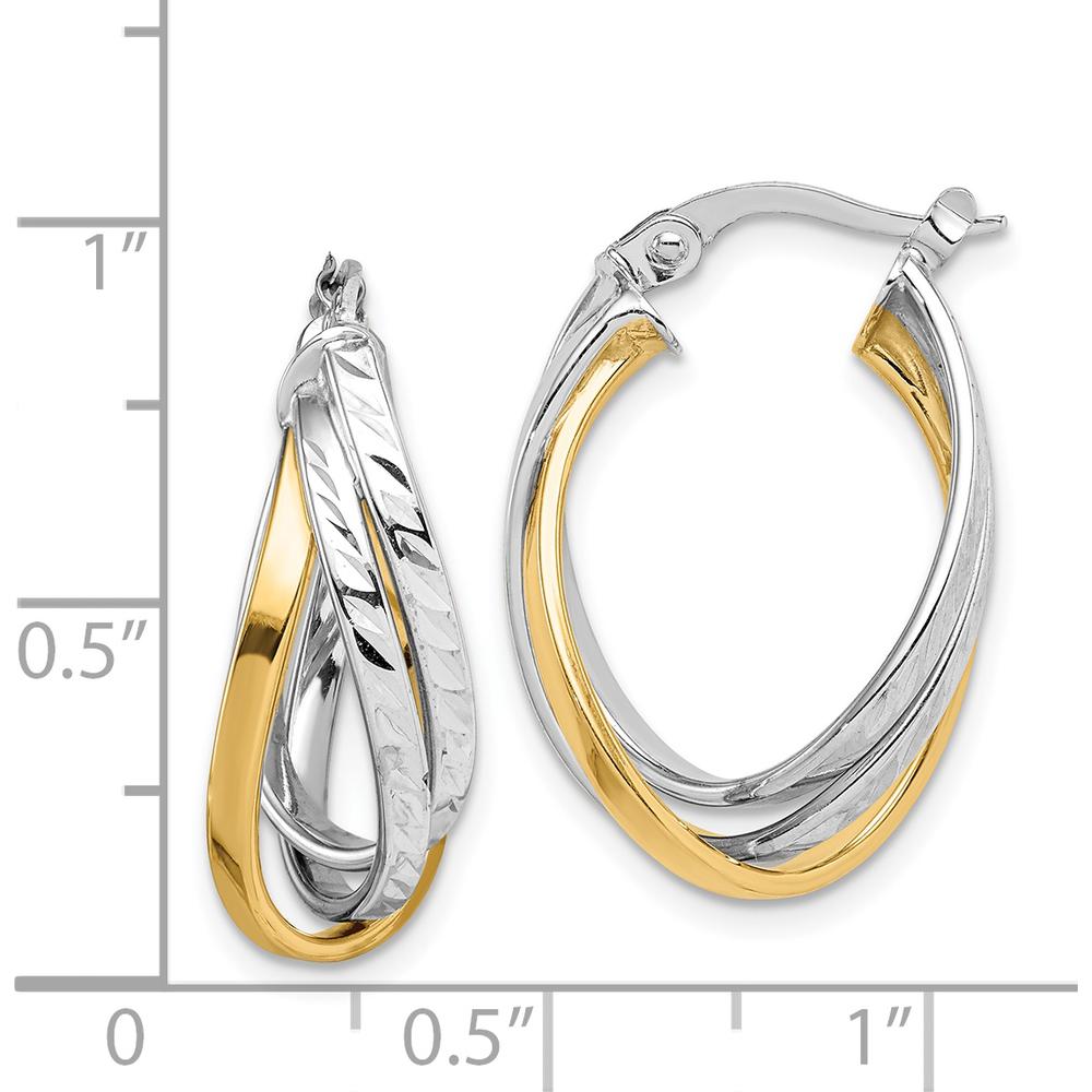 14K Two-Tone Twisted Hoop Earrings with Polished White and Yellow Gold Finish by 0