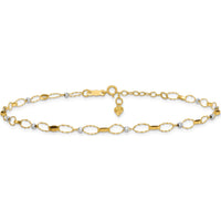 14K Two-Tone Twisted Links and Mirror Beads 9" Plus 1" Extender Anklet