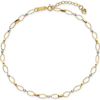 14K Two-Tone Twisted Links and Mirror Beads 9" Plus 1" Extender Anklet