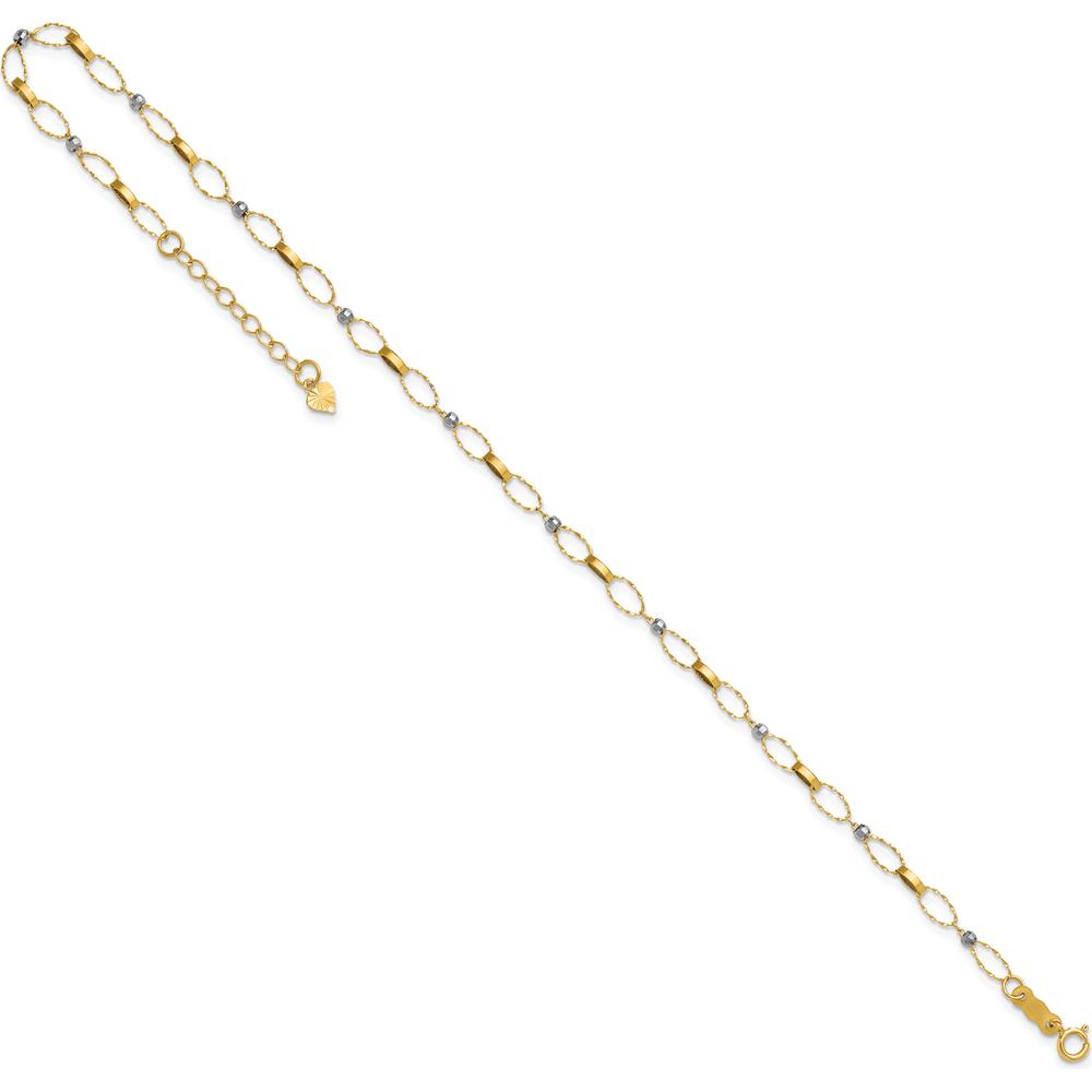 14K Two-Tone Twisted Links and Mirror Beads 9" Plus 1" Extender Anklet