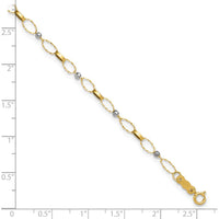 14K Two-Tone Twisted Links and Mirror Beads 9" Plus 1" Extender Anklet