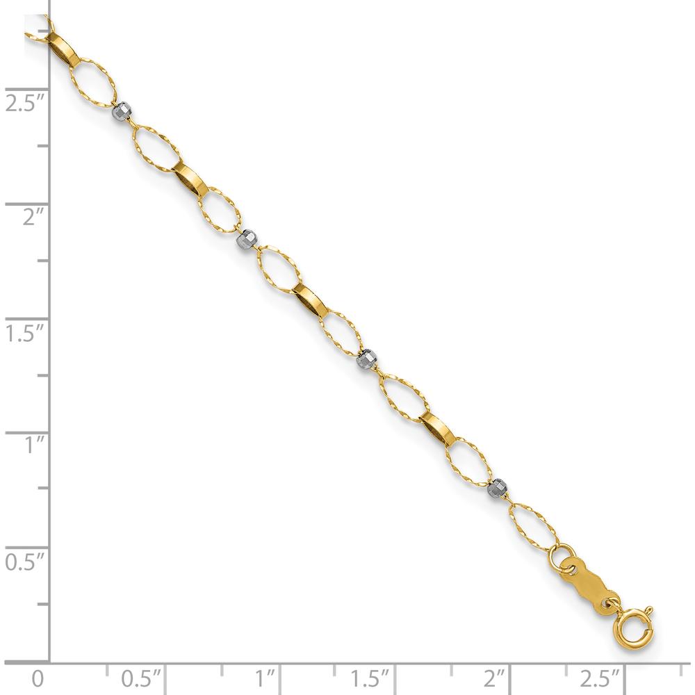 14K Two-Tone Twisted Links and Mirror Beads 9" Plus 1" Extender Anklet