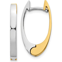 14K Two-Tone V Shaped Hinged Hoop Earrings - Polished Finish, 10mm Length, 22mm Width by 0