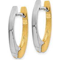 14K Two-Tone V Shaped Hinged Hoop Earrings - Polished Finish, 10mm Length, 22mm Width by 0
