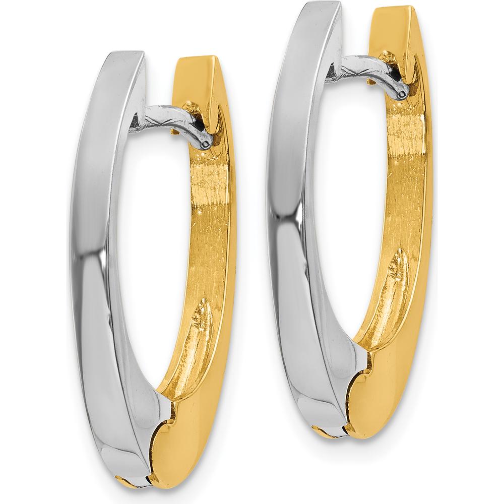 14K Two-Tone V Shaped Hinged Hoop Earrings - Polished Finish, 10mm Length, 22mm Width by 0