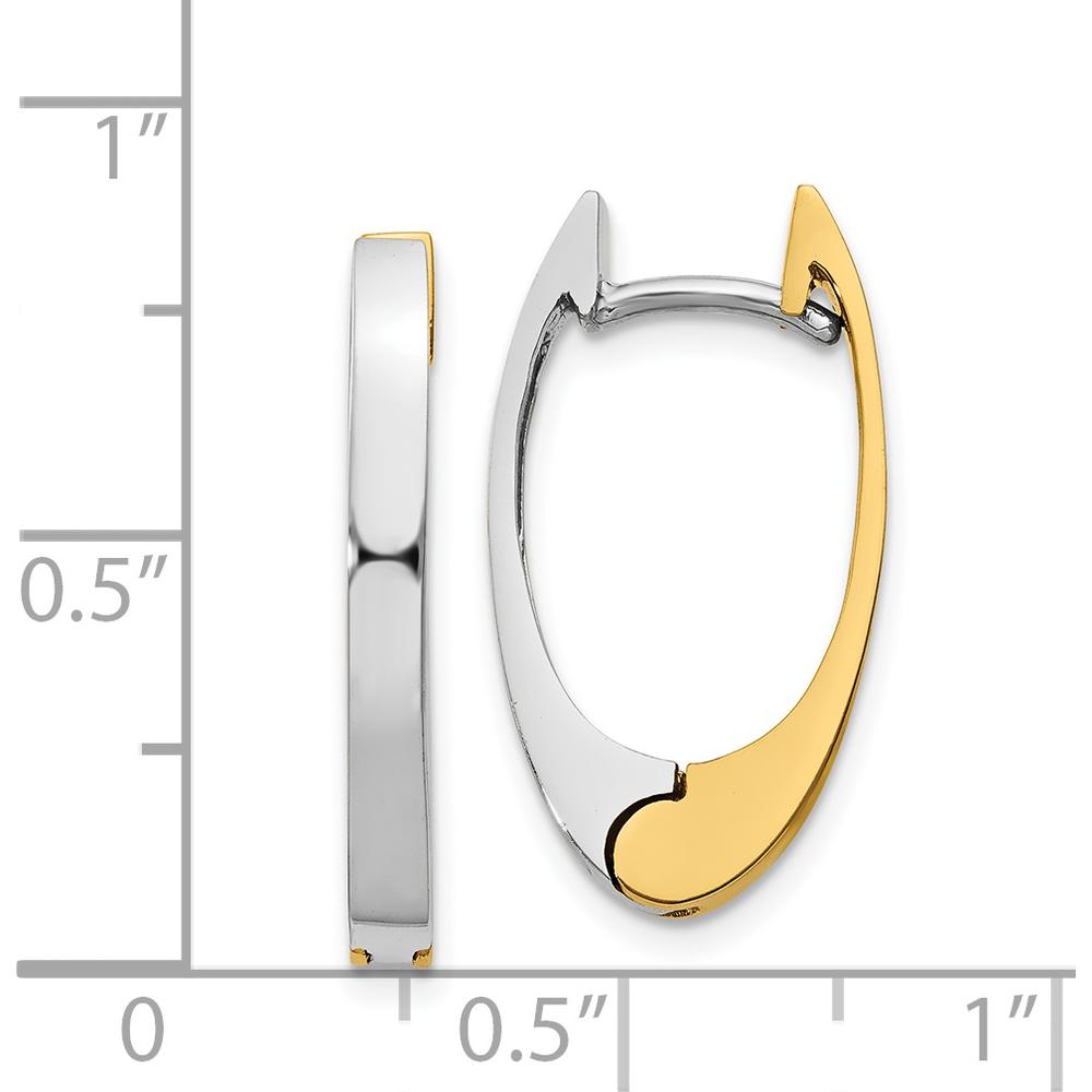 14K Two-Tone V Shaped Hinged Hoop Earrings - Polished Finish, 10mm Length, 22mm Width by 0