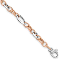 14K Two-Tone White and Rose 6.8mm Fancy Link 8" Bracelet by Oro Pregiato