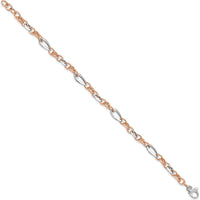 14K Two-Tone White and Rose 6.8mm Fancy Link 8" Bracelet by Oro Pregiato