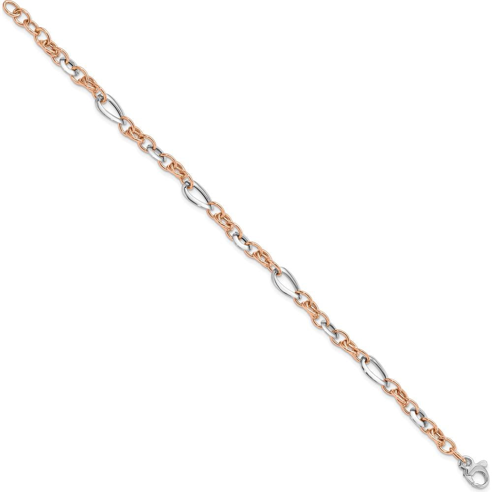 14K Two-Tone White and Rose 6.8mm Fancy Link 8" Bracelet by Oro Pregiato
