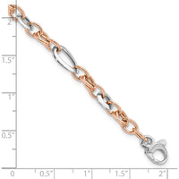 14K Two-Tone White and Rose 6.8mm Fancy Link 8" Bracelet by Oro Pregiato
