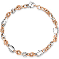 14K Two-Tone White and Rose 6.8mm Fancy Link 8" Bracelet by Oro Pregiato