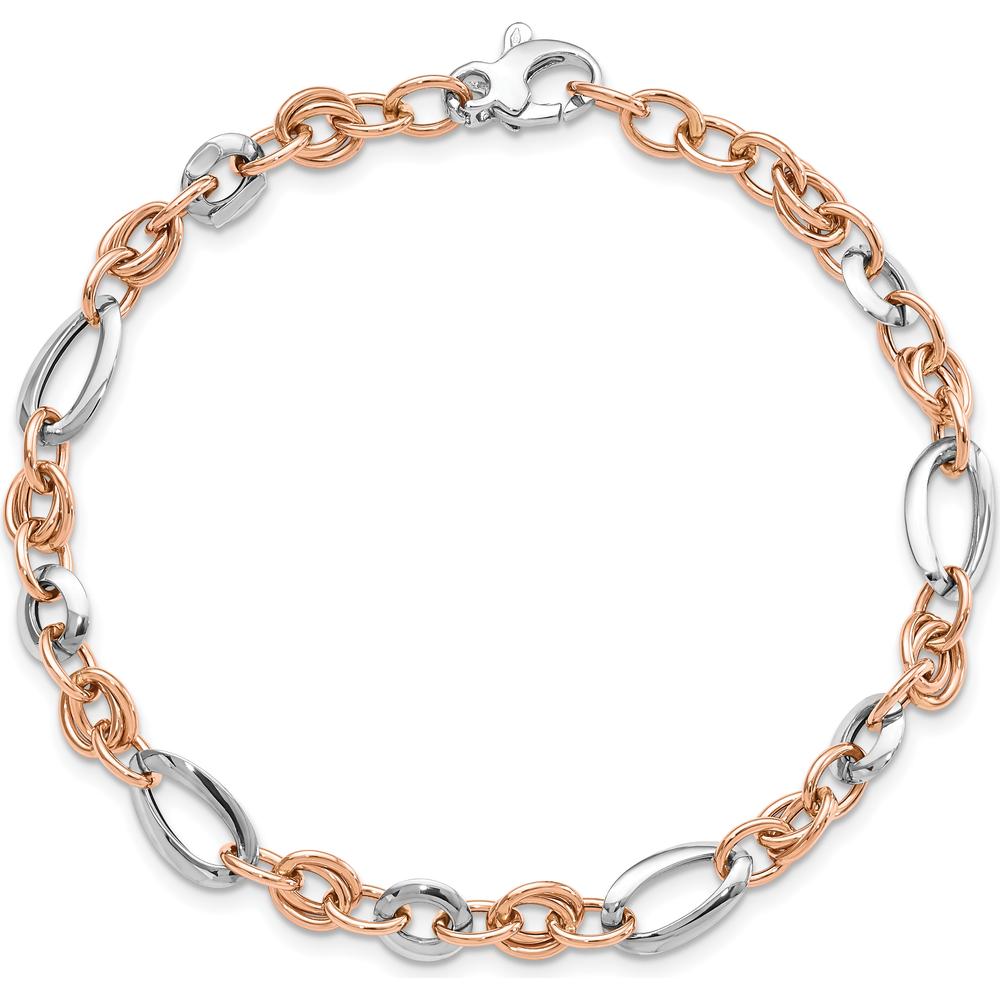 14K Two-Tone White and Rose 6.8mm Fancy Link 8" Bracelet by Oro Pregiato