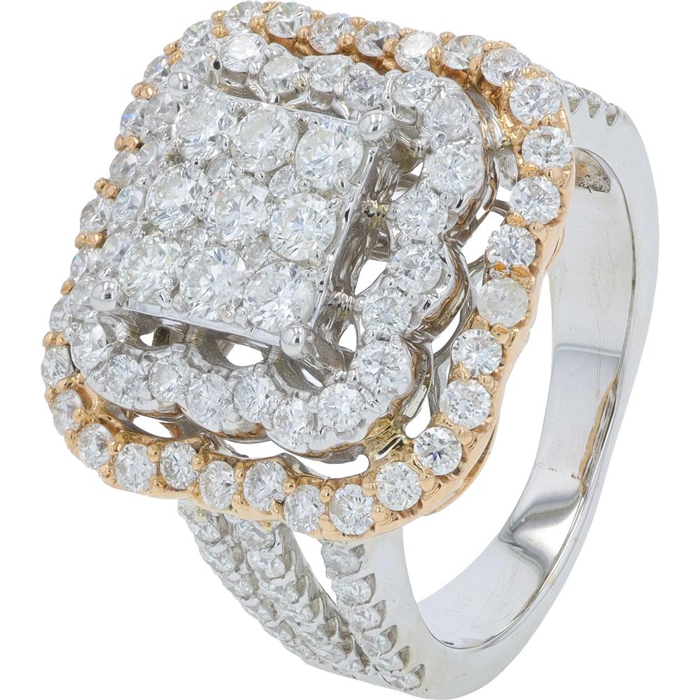 14K Two-Tone White & Rose Gold 1.50 Carat Diamond Halo Fashion Ring