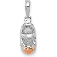 14K Two-Tone White and Rose Gold Baby Shoe Pendant with Heart Charm by Oro Pregiato