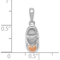 14K Two-Tone White and Rose Gold Baby Shoe Pendant with Heart Charm by Oro Pregiato