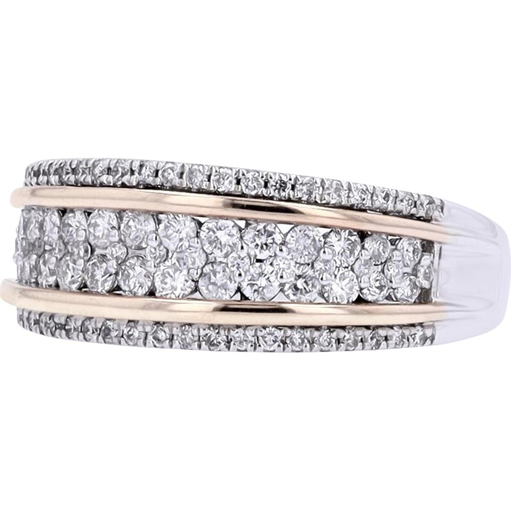 14K Two-Tone White and Rose Gold Band with 3/4 Carat Prong - Set Round Diamonds