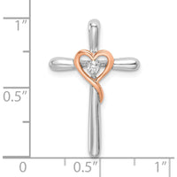 14K Two-Tone White and Rose Gold Cross with Heart Pendant with Round Diamond - 0.04 Carat Total Diamond Weight by Oro Pregiato