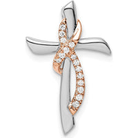 14K Two-Tone White and Rose Gold Diamond Cross Pendant with Ribbon Slide - 1/15 Carat Total Diamond Weight by Oro Pregiato