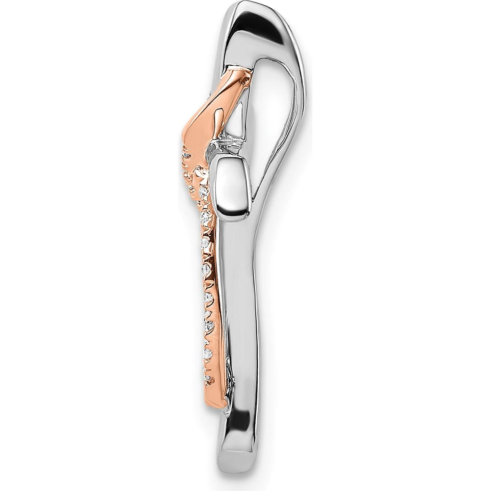 14K Two-Tone White and Rose Gold Diamond Cross Pendant with Ribbon Slide - 1/15 Carat Total Diamond Weight by Oro Pregiato