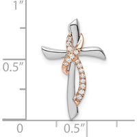 14K Two-Tone White and Rose Gold Diamond Cross Pendant with Ribbon Slide - 1/15 Carat Total Diamond Weight by Oro Pregiato