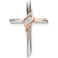 14K Two-Tone White and Rose Gold Diamond Cross Slide Pendant - 0.03 Carat Diamond by Oro Pregiato