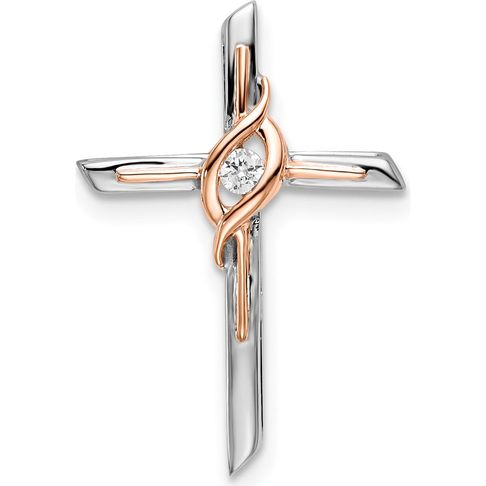 14K Two-Tone White and Rose Gold Diamond Cross Slide Pendant - 0.03 Carat Diamond by Oro Pregiato