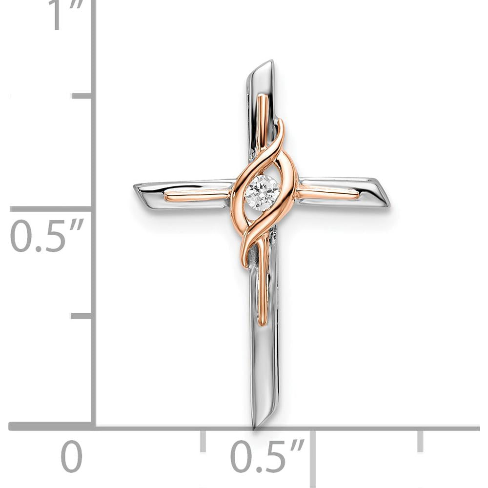14K Two-Tone White and Rose Gold Diamond Cross Slide Pendant - 0.03 Carat Diamond by Oro Pregiato