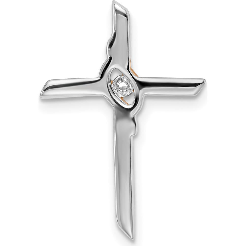 14K Two-Tone White and Rose Gold Diamond Cross Slide Pendant - 0.03 Carat Diamond by Oro Pregiato